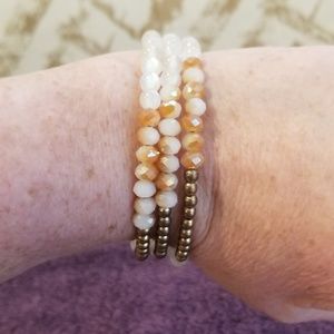 Gold/White Beaded Coil Bracelet
